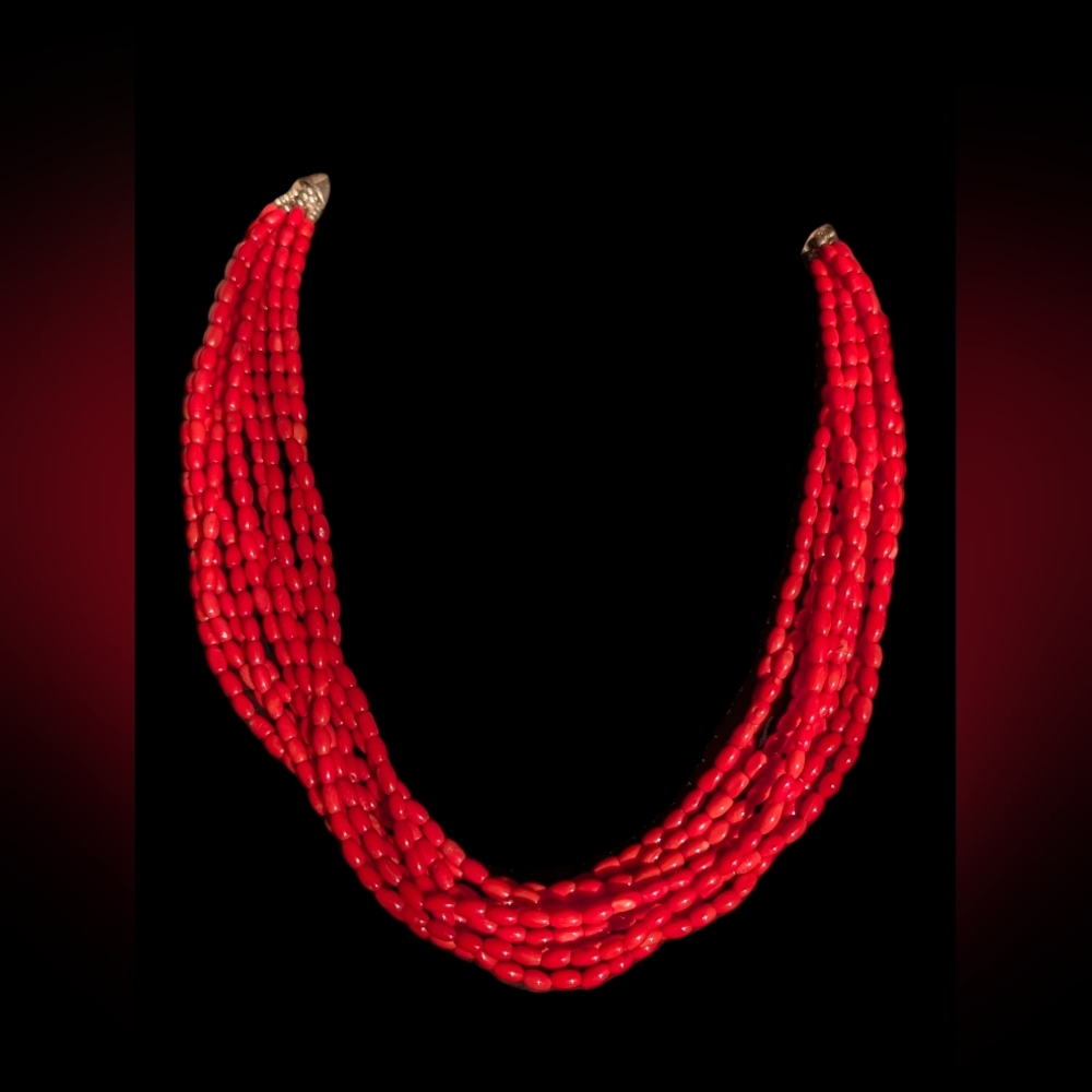 Jay King Desert Rose Trading Red Coral Necklace 10 Strands Sterling Silver 17"